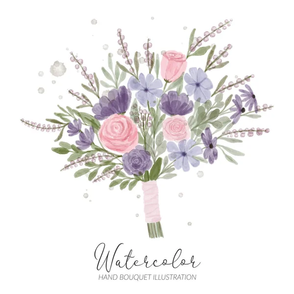 Aquarel Roos Bloem Hand Boeket Illustratie — Stockvector