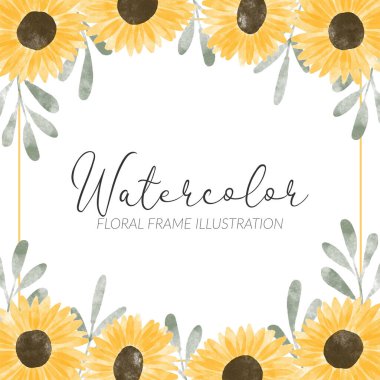 Watercolor cute yellow sunflower frame illustration vector