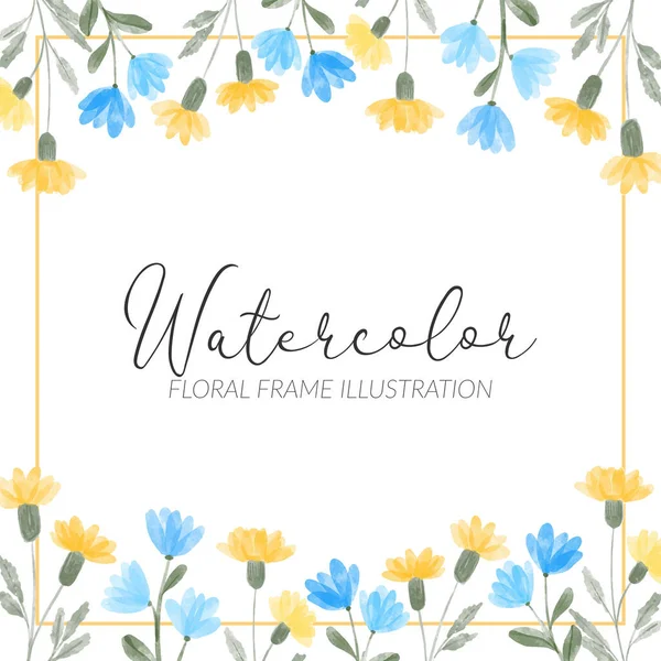 Aquarelle Jaune Bleu Fleur Sauvage Floral Cadre Carré Illustration — Image vectorielle