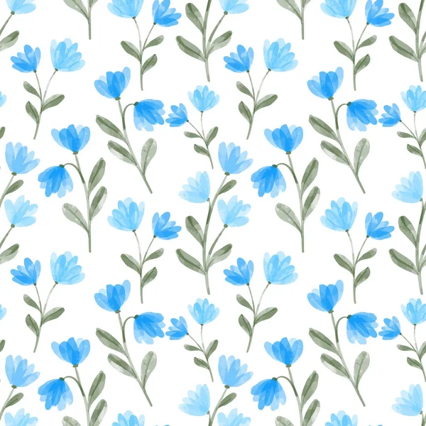 Acuarela Lindo Azul Flor Silvestre Floral Patrón Sin Costura — Vector de stock