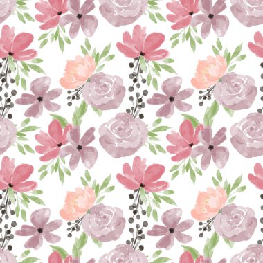 Pastel suluboya gül şakayık çiçekli dikişsiz desen