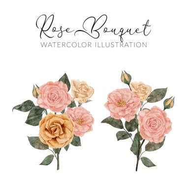 Yaprak resimli suluboya gül buketi