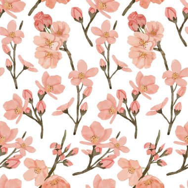 suluboya kiraz çiçeği ilkbahar çiçeği pürüzsüz desen