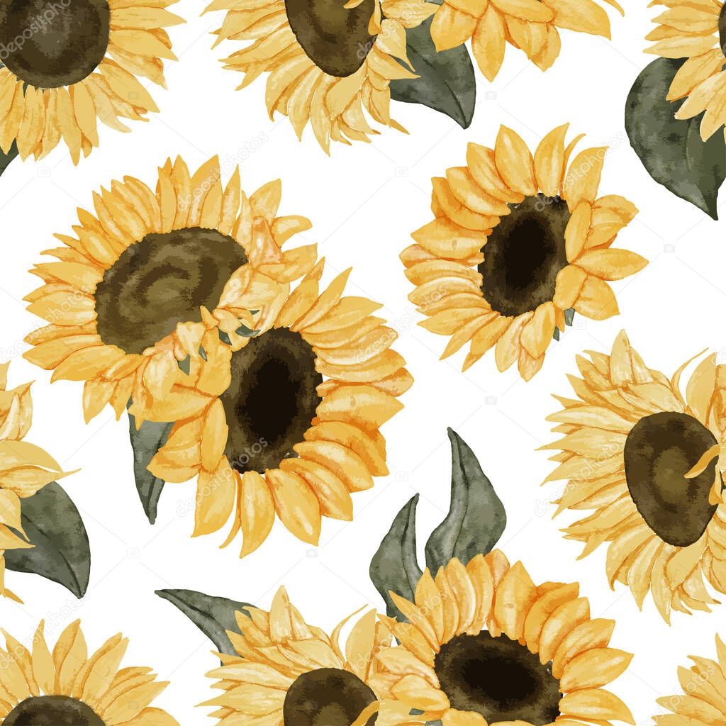sunflower watercolor floral seamless pattern