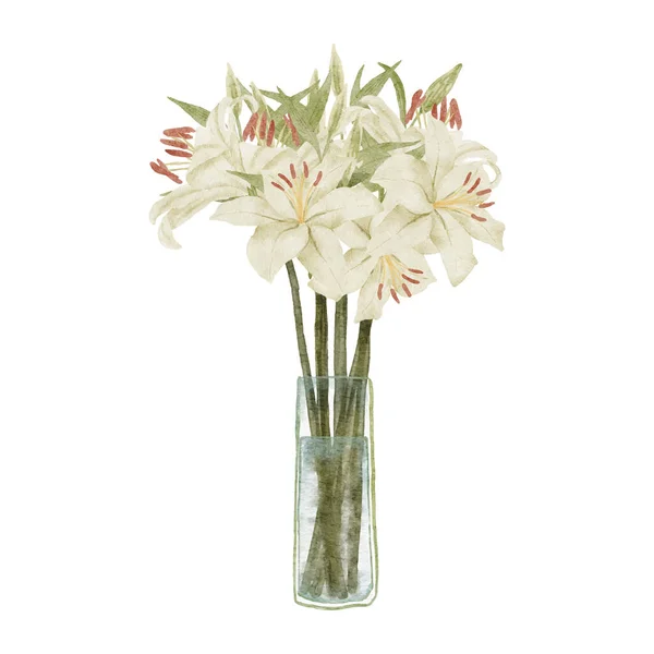 Aquarelle Fleur Lys Tropical Sur Vase Illustration — Image vectorielle