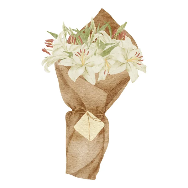 Akvarell Tropisk Lilja Blomma Hand Papper Bukett — Stock vektor