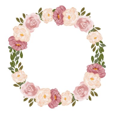 suluboya gül şakayık çiçekli çelenk daire çerçevesi