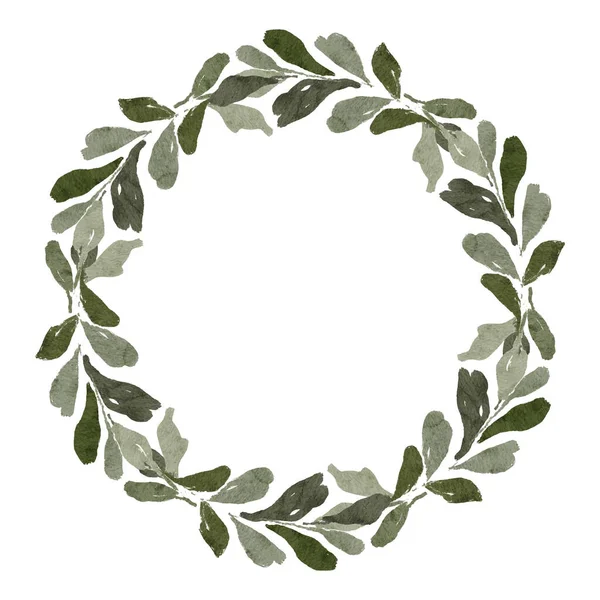 Yeşil yaprak çerçeveli suluboya çelenk