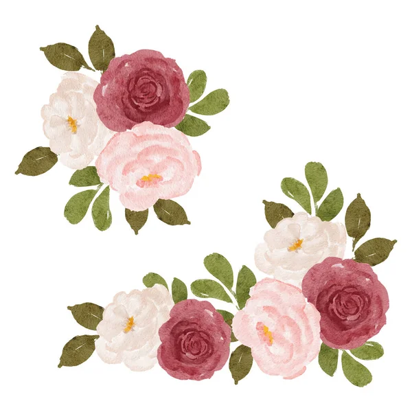 Aquarell Rose Pfingstrose Blumenstrauß Set — Stockvektor