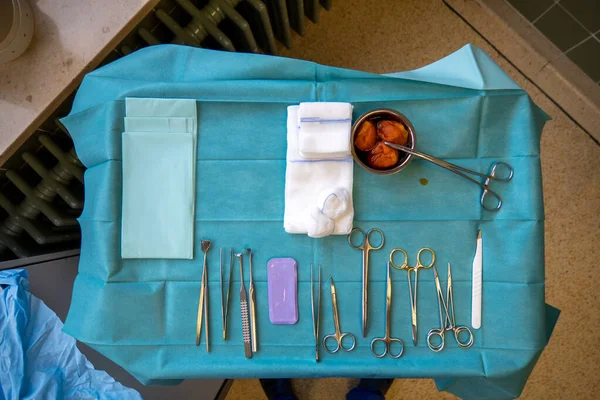 Surgical Instruments Small Instrument Table Performing Operation — Stock Photo, Image