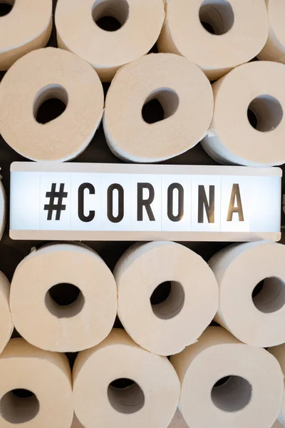 Sign Inscription Corona Can Found Middle Many White Toilet Paper — Stock Photo, Image