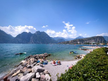 a panoramic view of Lake Garda in the most beautiful summer weather