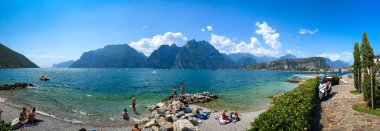 a panoramic view of Lake Garda in the most beautiful summer weather