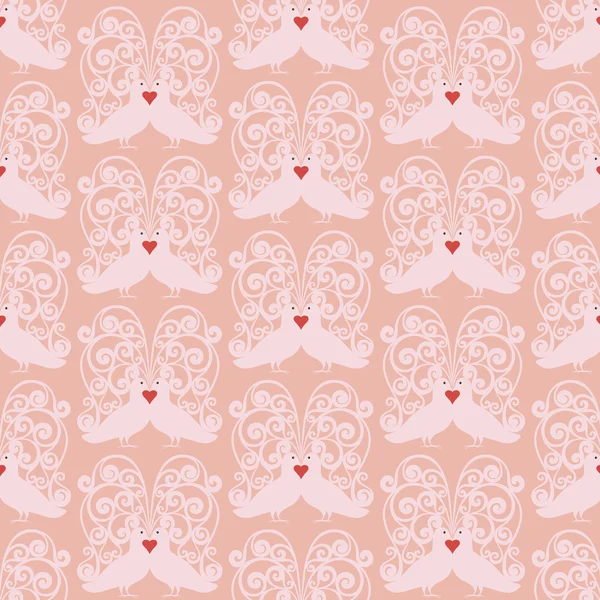 Doves heart kissing pattern vector seamless background — Stockvector