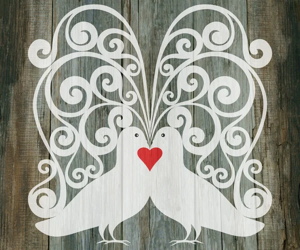 Valentine day wedding background doves heart decoration — Stock Photo, Image