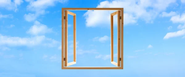 Window frame wooden open sky view panoramic — Stock Photo, Image