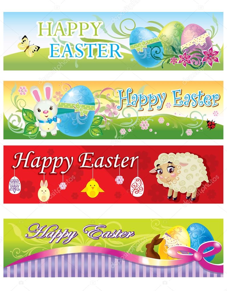 Easter banners with colorful Easter eggs