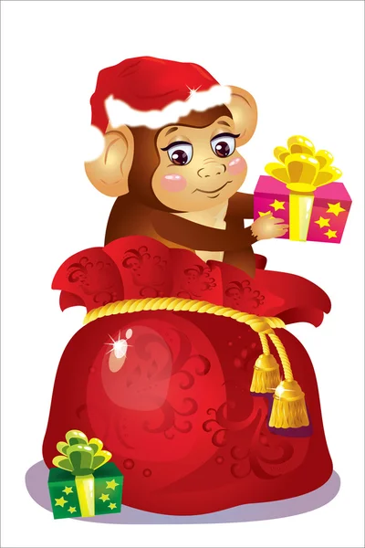 圣诞节在袋子里的猴子 — 图库矢量图片