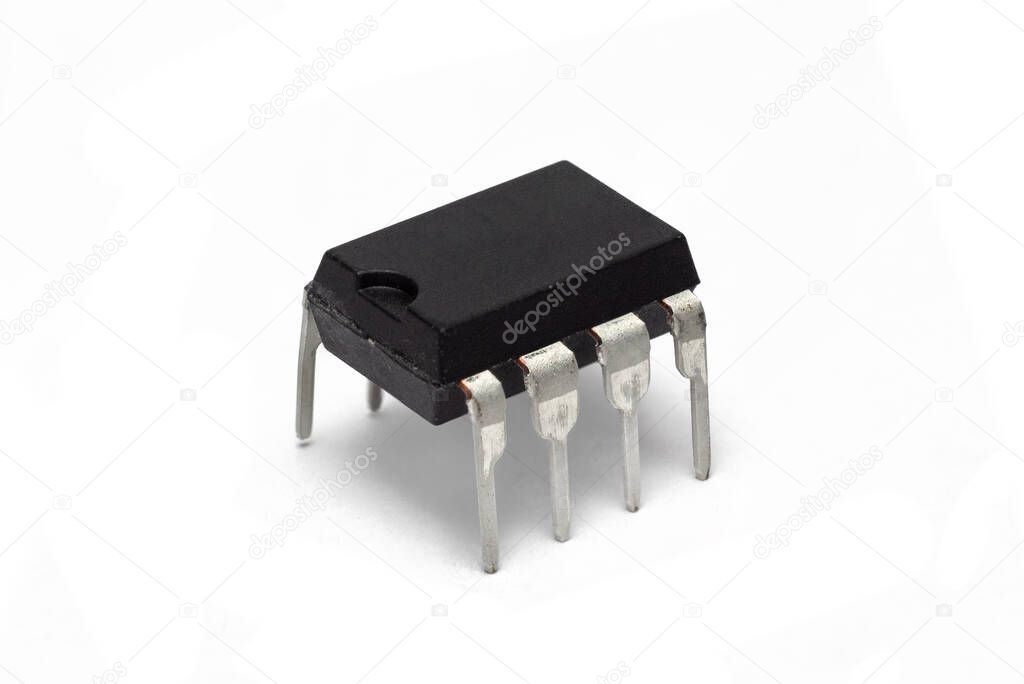 8-pin DIP integrated circut IC chip isolated on white background