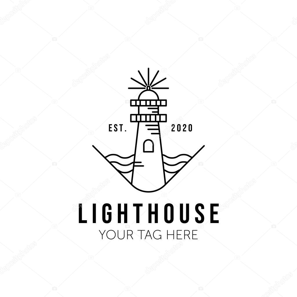 lighthouse logo vector line art illustration design, tower logo design