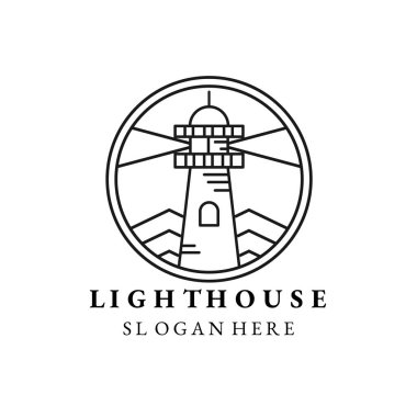 Deniz feneri çizgisi sanat amblemi logo vektör illüstrasyon şablonu tasarımı. kule hattı sanat amblemi logosu