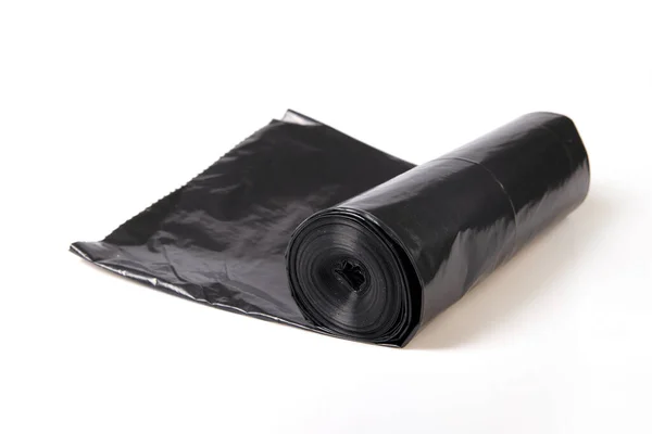 Rotolo Foglio Polietilene Plastico Nero Isolato Bianco — Foto Stock