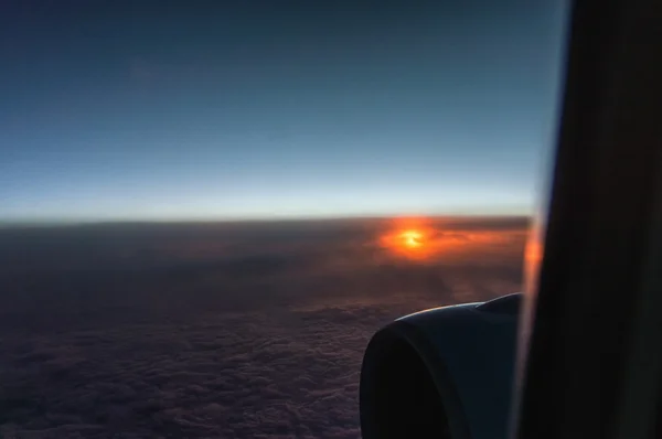 Avião Vista do pôr do sol — Fotografia de Stock