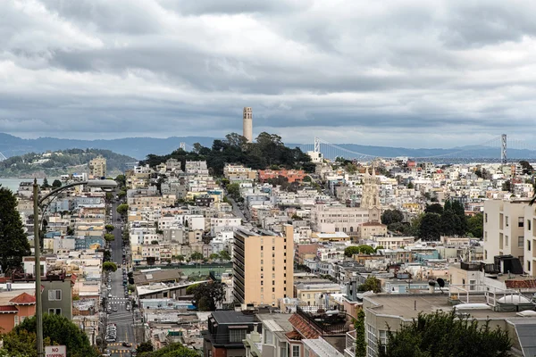 クルックド ロンバード ストリート サンフランシスコ カリフォルニア州から見たコイト タワー — ストック写真