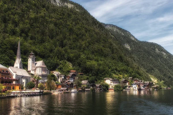 Panaramic View Village Hallstatt Austria Lake Reflections — стокове фото