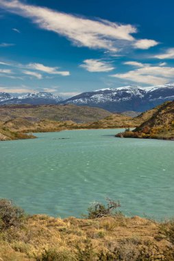 Ulusal Park Torres del Paine, Şili 'deki Pehoe Dağı Gölü.