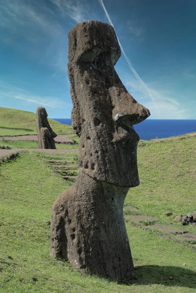 Moai Betyder Staty Rapa Nui Monolitiska Mänskliga Figurer Snidade Rapa — Stockfoto