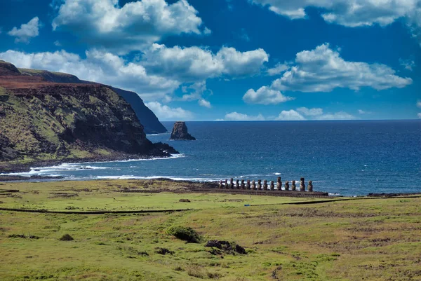 Ahu Tongariki Moai Ilha Páscoa Chile — Fotografia de Stock