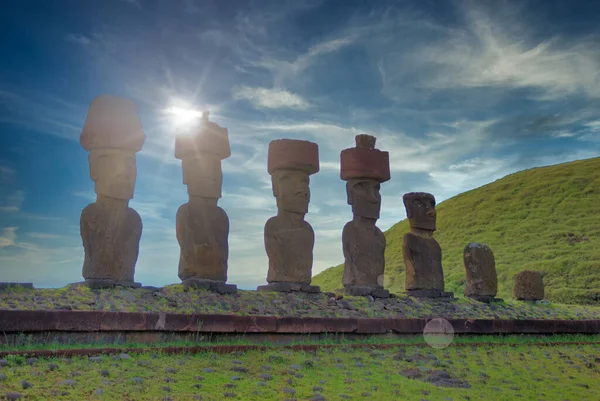 Moai Altar Praia Anakena Ilha Páscoa — Fotografia de Stock