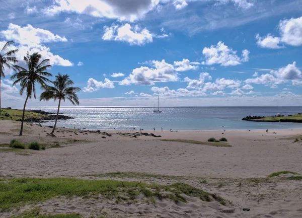 Vue Sur Plage Anakena Île Pâques Chili — Photo