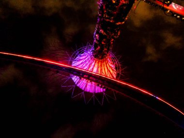 Singapur, Singapur - 08 Ağustos 2018: Singapur, Singapur 'daki Garden By The Bay' deki gösteriyi izleyenler için Büyük Ağaç Işığı Gecesi