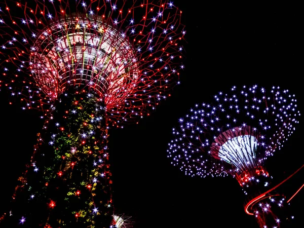 Singapur Singapur Srpna 2018 Super Stromy Zahradách Přístavu Noci Osvětlené — Stock fotografie