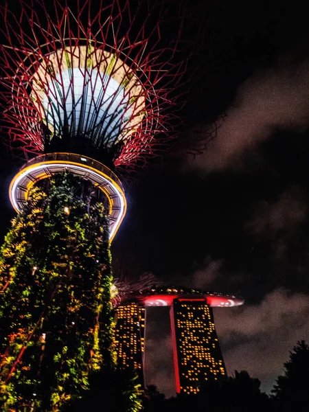 Singapur Singapur Ağustos 2018 Gece Marina Körfezi Kumları Manzarası Körfez — Stok fotoğraf