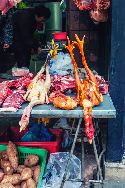 Fresh meat at market, Xining, Qinghai, China