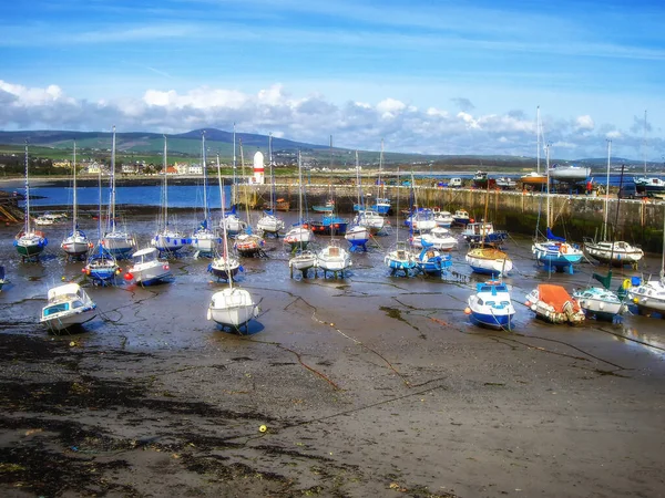 Isle Man Port Erin Boats Harbour Raglan Pier Low Tide — Stock Photo, Image