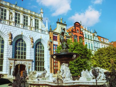 Fontanna Neptuna, Gdansk 'ta Dlugi Targ Caddesi, Neptunes Çeşmesi Polonya, Long Market