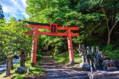Japon Torii kapısı bir tapınak girişinde, Kongobu-ji Danjo Garan bölgesi, tarihi Budist tapınağı kompleksi, Japonya