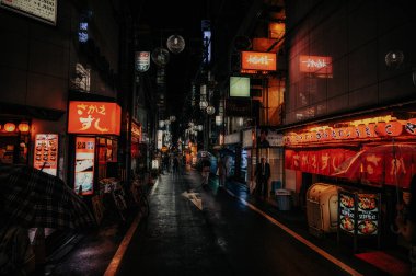 Osaka, Japonya - 7 Ağustos 2023: Osaka Japonya 'nın Dotonburi gece hayatı bölgesinde gece sahnesi