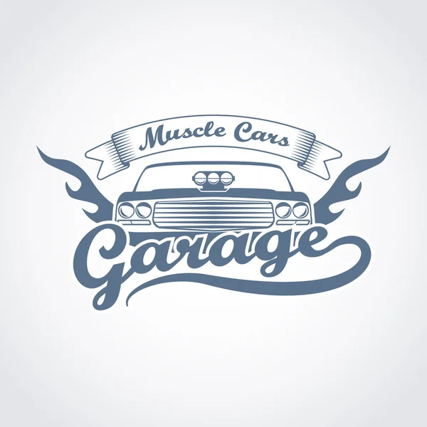 Logotipo de serviço de garagem de carro vintage, crachá de afinação de carros musculares, monoc — Vetor de Stock