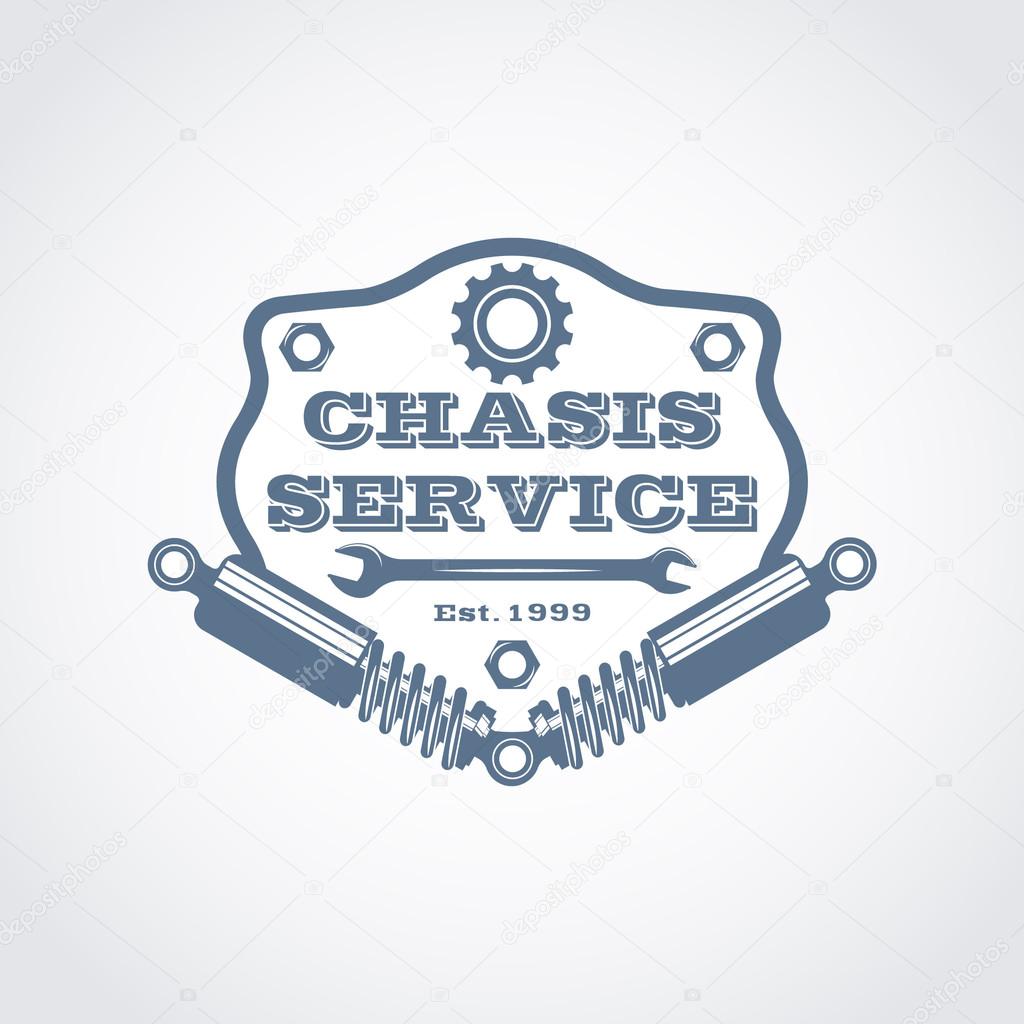 Vector monochtome vehicle suspension repair service logo in retro style; auto servise emblem; repair company business logo