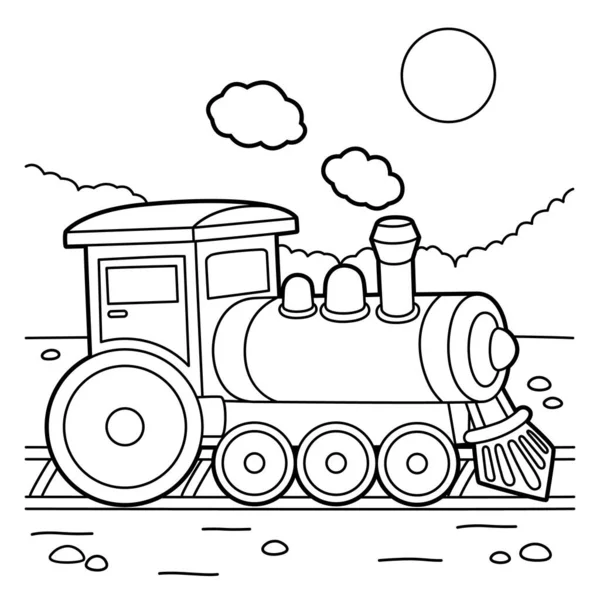Página de colorir locomotiva a vapor —  Vetores de Stock