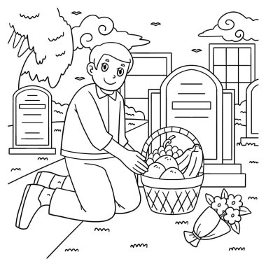 Qingming Festivali 'nin şirin ve komik renkli sayfası. Babam mezarına yemek koyuyor. Çocuklar için saatlerce boyama eğlencesi sağlıyor. Bu sayfayı boyamak çok kolaydır. Küçük çocuklar ve yeni yürümeye başlayanlar için uygun..