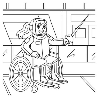 Tekerlekli sandalyedeki eskrimci kızın sevimli ve komik renkli bir sayfası. Çocuklar için saatlerce boyama eğlencesi sağlıyor. Bu sayfayı boyamak çok kolaydır. Küçük çocuklar ve yeni yürümeye başlayanlar için uygun.. 