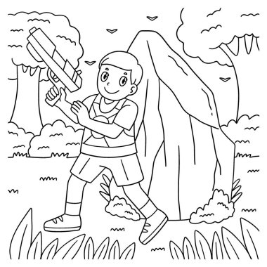 Bir engelin arkasına saklanan Laser Tag Boy 'un sevimli ve komik renkli sayfası. Çocuklar için saatlerce boyama eğlencesi sağlıyor. Bu sayfayı boyamak çok kolaydır. Küçük çocuklar ve yeni yürümeye başlayanlar için uygun..