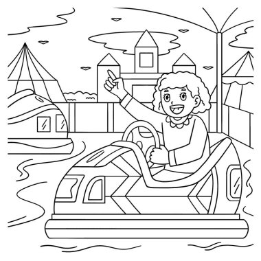 Çarpışan arabaya binen bir kızın sevimli ve komik renkli sayfası. Çocuklar için saatlerce boyama eğlencesi sağlıyor. Bu sayfayı boyamak çok kolaydır. Küçük çocuklar ve yeni yürümeye başlayanlar için uygun..