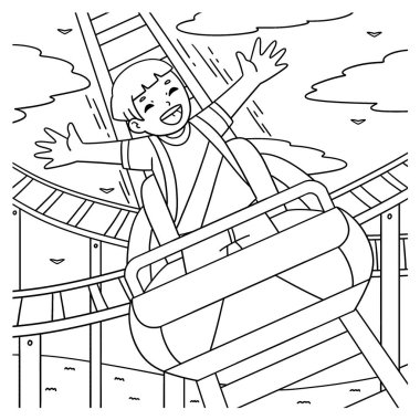 Rollercoaster 'a binen bir çocuğun sevimli ve komik renkli sayfası. Çocuklar için saatlerce boyama eğlencesi sağlıyor. Bu sayfayı boyamak çok kolaydır. Küçük çocuklar ve yeni yürümeye başlayanlar için uygun..